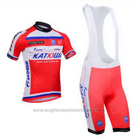 2013 Abbigliamento Ciclismo Katusha Bianco e Rosso Manica Corta e Salopette